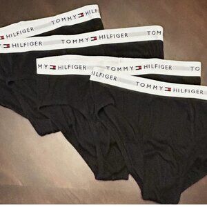 Tommy Hilfiger 4 Pair Black Cotton Mens Briefs Underwear Sz XL Logo Waistband